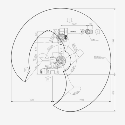 6 as Hyundai dat het Industriële Lassen van het Robotwapen HH050 met Tang inpakt