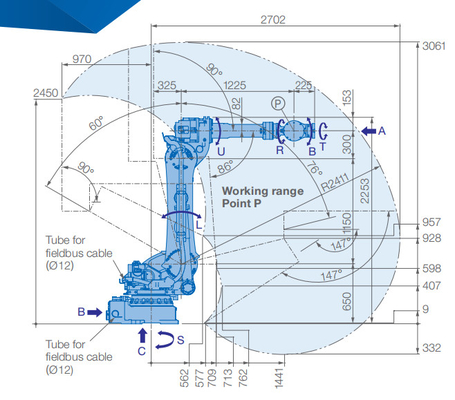 Krachtige Behandelende Yaskawa-Hoge de Nuttige ladings Industriële 6 As van het Robotwapen 180kg GP180