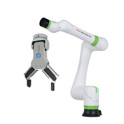 FANUC plukt en plaatst cobot Samenwerkingsrobot CRX-10iA met de tang van de onrobotrg2 RG6 robot
