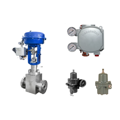 Pneumatische regelklep met Masoneilan SVi1000 digitale klep positioner en Fisher 67CFR filter regulator