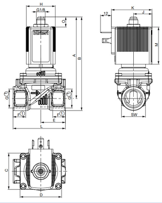 2/2 Werkt Burkert Messing Solenoïde Valve 6281 Met 24DVC Hoogtemperatuurbestendige 2/2-Way Diafragma
