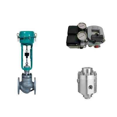 Pneumatische regelklep met Masoneilan SVI2-21113111 Valve positioner en Tescom 26-1100 drukregulerende klep