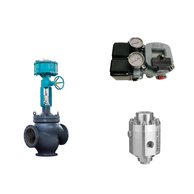 Pneumatische regelklep met Masoneilan SVI2-21113111 Valve positioner en Tescom 26-1100 drukregulerende klep