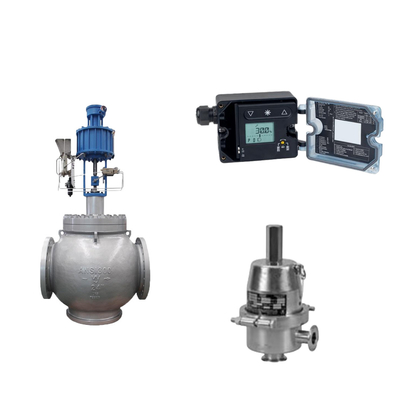 Globe-klep met Samson 3725 elektropneumatische positioner en Fisher SR5 drukregulerend klep