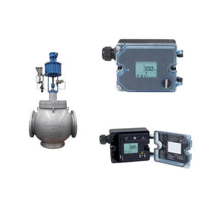 Globe-klep met Samson 3725 elektropneumatische positioner en Fisher SR5 drukregulerend klep