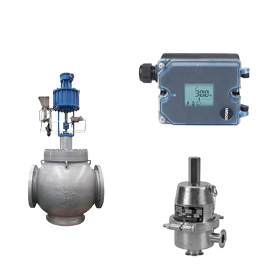 Globe-klep met Samson 3725 elektropneumatische positioner en Fisher SR5 drukregulerend klep