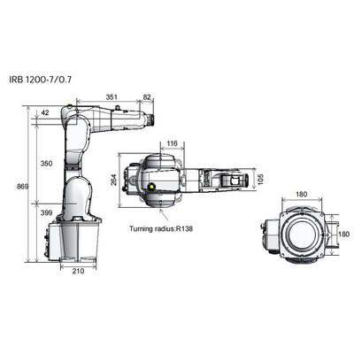 ABB IRB1200 Industriële robot met een nuttige lading van 7 kg als 6-assige robotarm voor materiaalbehandeling