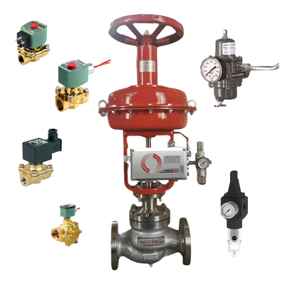 Pneumatische besturingsklep lineair met flowserve LOGIX 520MD DIGITAL HART VALVE POSITIONER en ASCO solenoïde klep in voorraad