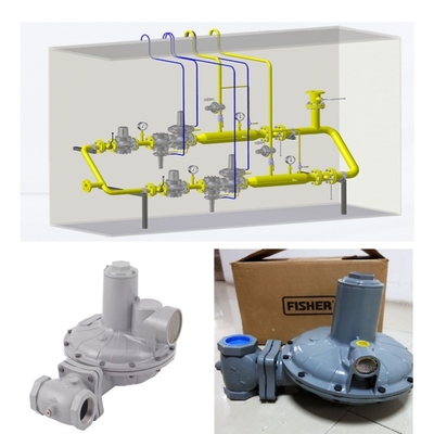 Drukvermindering Regulerende skids met Emerson Fisher CS800 serie regulator WIKA drukmeter