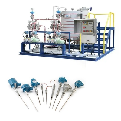 Skid gemonteerd met Rosemount 214C temperatuur sensor en EMERSON 148 248 644 648 zender 114C Thermowell