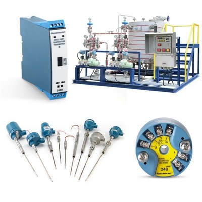 Skid gemonteerd met Rosemount 214C temperatuur sensor en EMERSON 148 248 644 648 zender 114C Thermowell