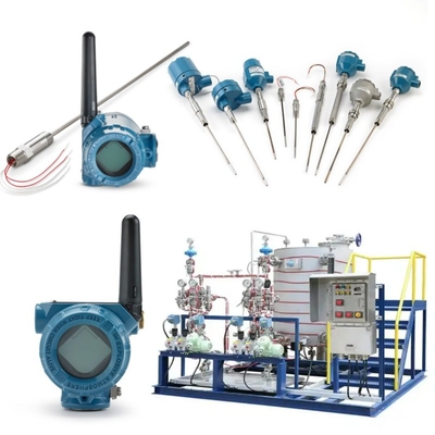 Skid gemonteerd met Rosemount 214C temperatuur sensor en EMERSON 148 248 644 648 zender 114C Thermowell
