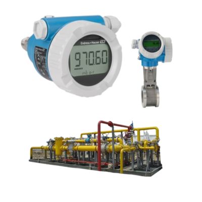 Drukverlagings- en temperatuurstation uitgerust met een Endress+Hauser ProlineProwirl D200-vortexstroommeter en een Cerabar PMC51B-drukzender