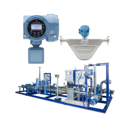 Aardgasklep-slip voorzien van een Micro Motion F100A Coriolis-stroommeter en een 5700 veldgeïnstalleerde zender.