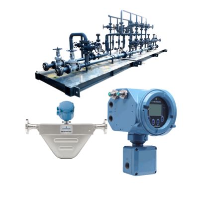 Aardgasklep-slip voorzien van een Micro Motion F100A Coriolis-stroommeter en een 5700 veldgeïnstalleerde zender.