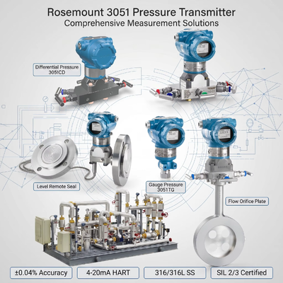 3051 Smart Pressure Transmitter met 316L roestvrij staal 4-20 mA DC / HART en ± 0,04% Span Accuracy