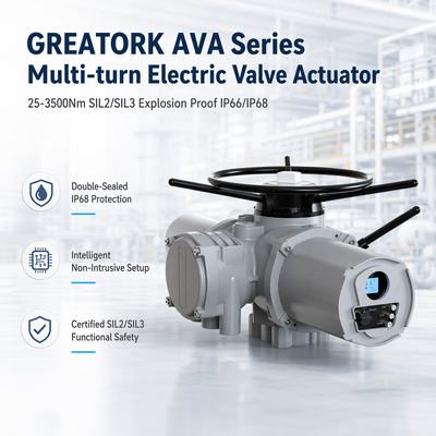In voorraad GREATORK AVA-serie Multi-turn Electric Valve Actuator,25-3500Nm SIL2/SIL3 Explosiebestendige IP66/IP68