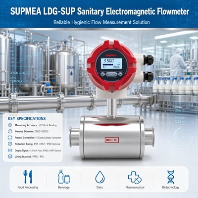 Supmea LDG-SUP LDG-SUP-A100 Hygiënische elektromagnetische stroommeter Farmaceutisch proces Leidende vloeistofstroommeter