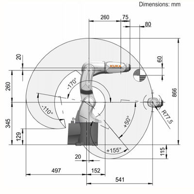 De kleine industriële robot Kr 3 hoogste prestaties 6 van KUKA van AGILUS as materiële behandelingsrobot