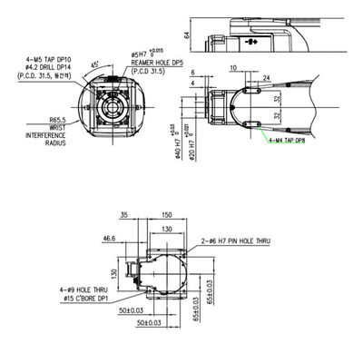 6 de asnuttige lading 4Kg bereikt 58mm HH4 Hoog Nauwkeurigheidsassemblage Industrieel de Robotwapen van de Behandelingsverpakking