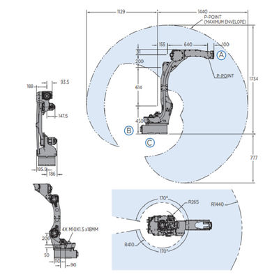 6 het Wapen AR1440 van de asrobot voor Lassen12kg Nuttige lading 1440mm Robot van het Bereik de Snelle en Nauwkeurige Booglassen