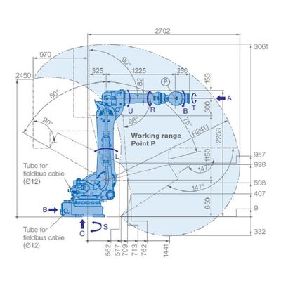 6 de het Wapengp225 Nuttige lading 225kg van de asrobot bereikt 2702mm Materiële het Overhandigen Robot