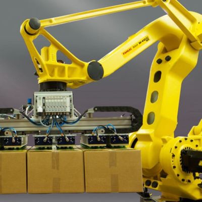 Oogst en Plaats Robotachtig Wapen 4 van het Robotwapen m-410iC/185 As als de Industrierobot