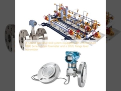 Een aardgasklep-slip-systeem met een vortexstroommeter van de Rosemount 8800-serie en een 3051L flensniveau-zender.